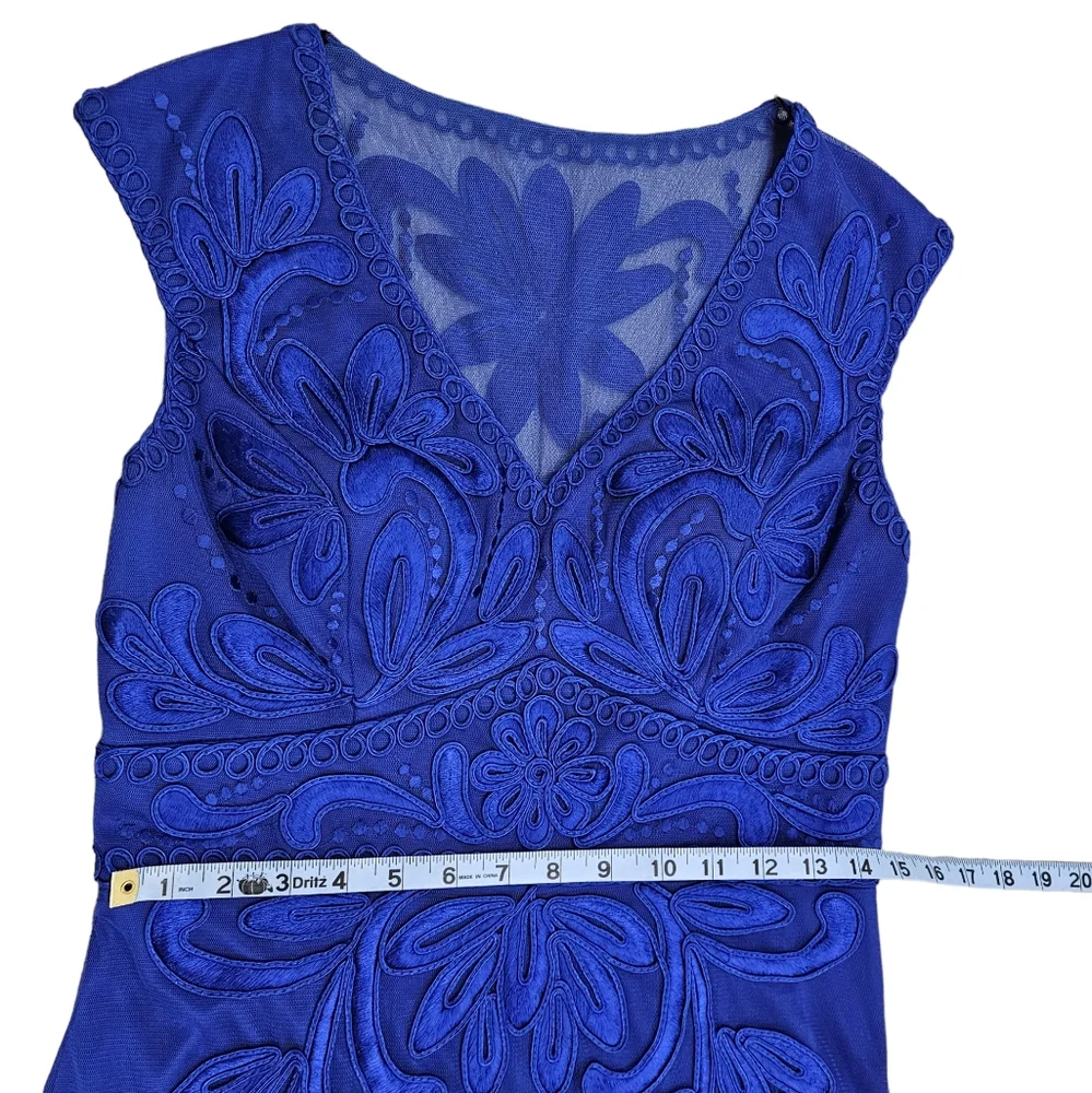 Sue Wong Cocktail Dress Womens Size 10 Cobalt Blue Embroidered Cap Sleeves Lined - Picture 13 of 15